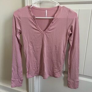 SET Active Pink V-Neck Long Sleeve Pajama Top